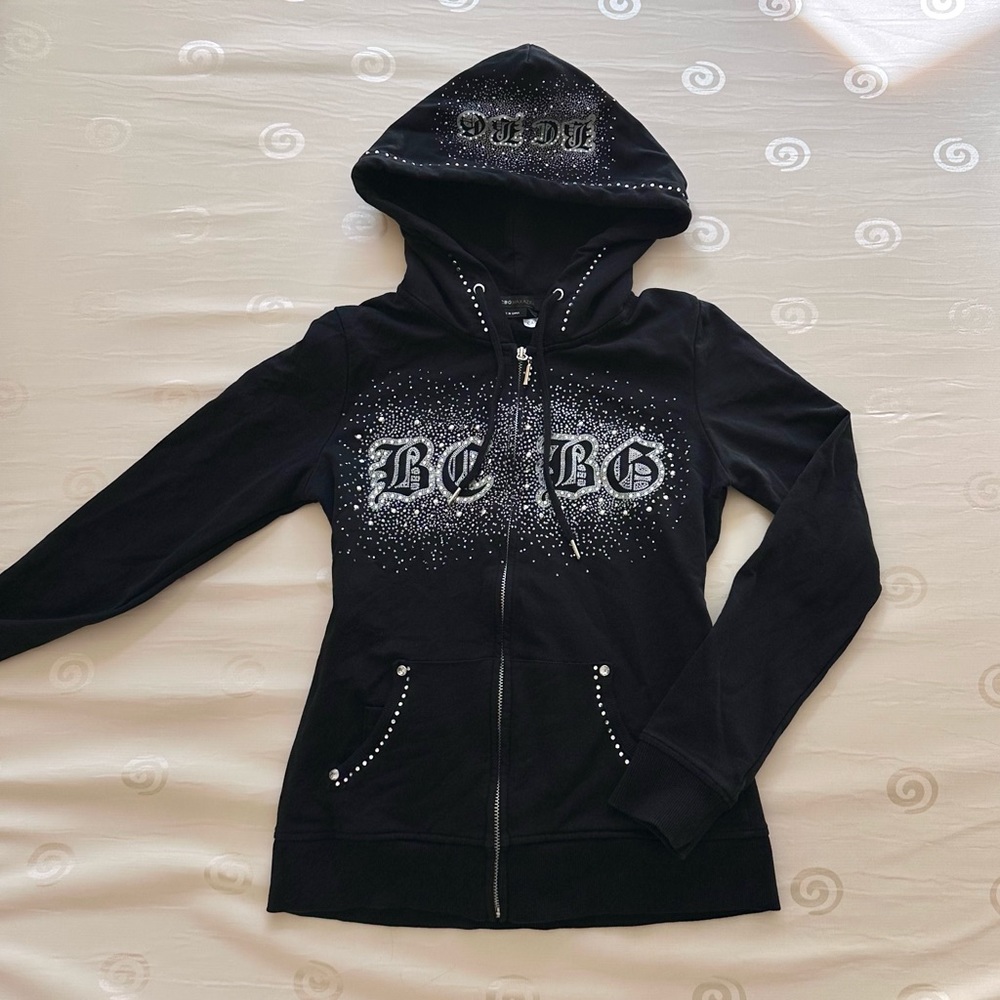 Y2k black rhinestone BCBG Maxazria track lounge jacket🎱